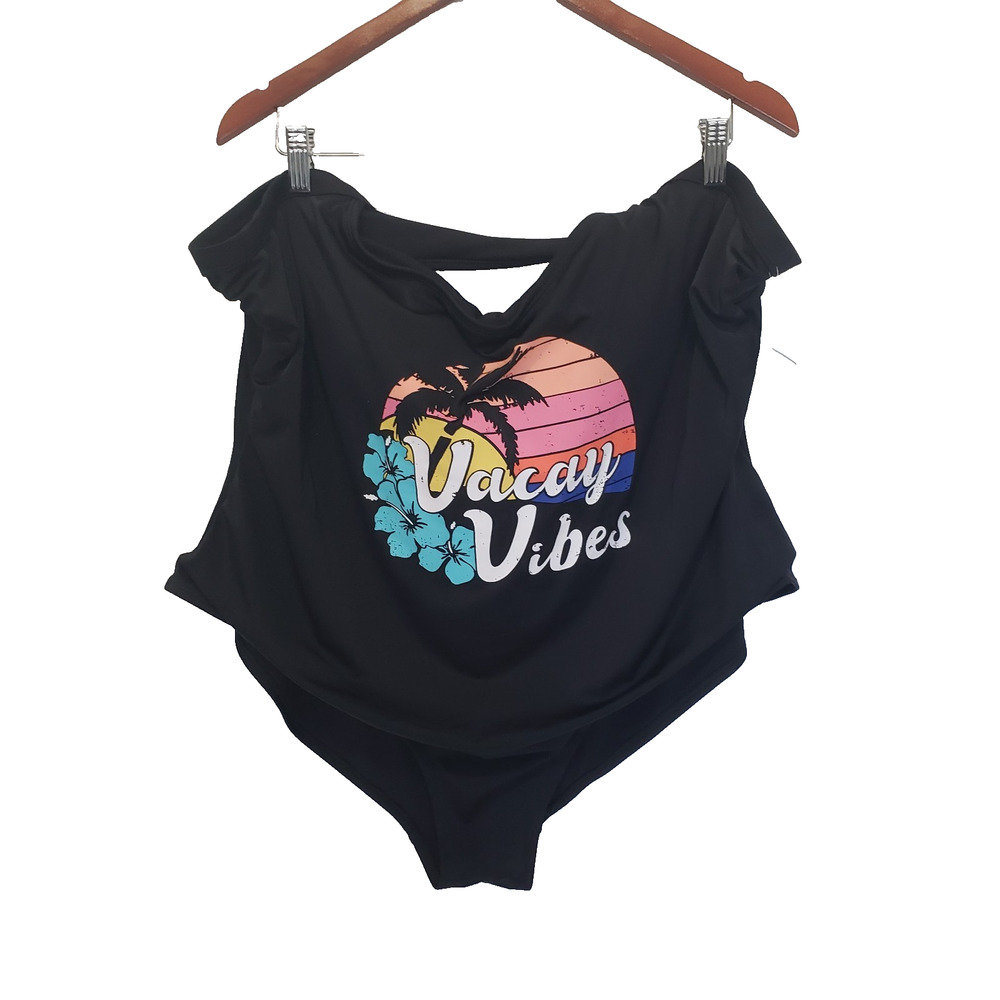 NEW!! Outdoor Oasis PLUS SIZE 2X Black Vacay Vibes Plus 1PC Swimsuit 122318